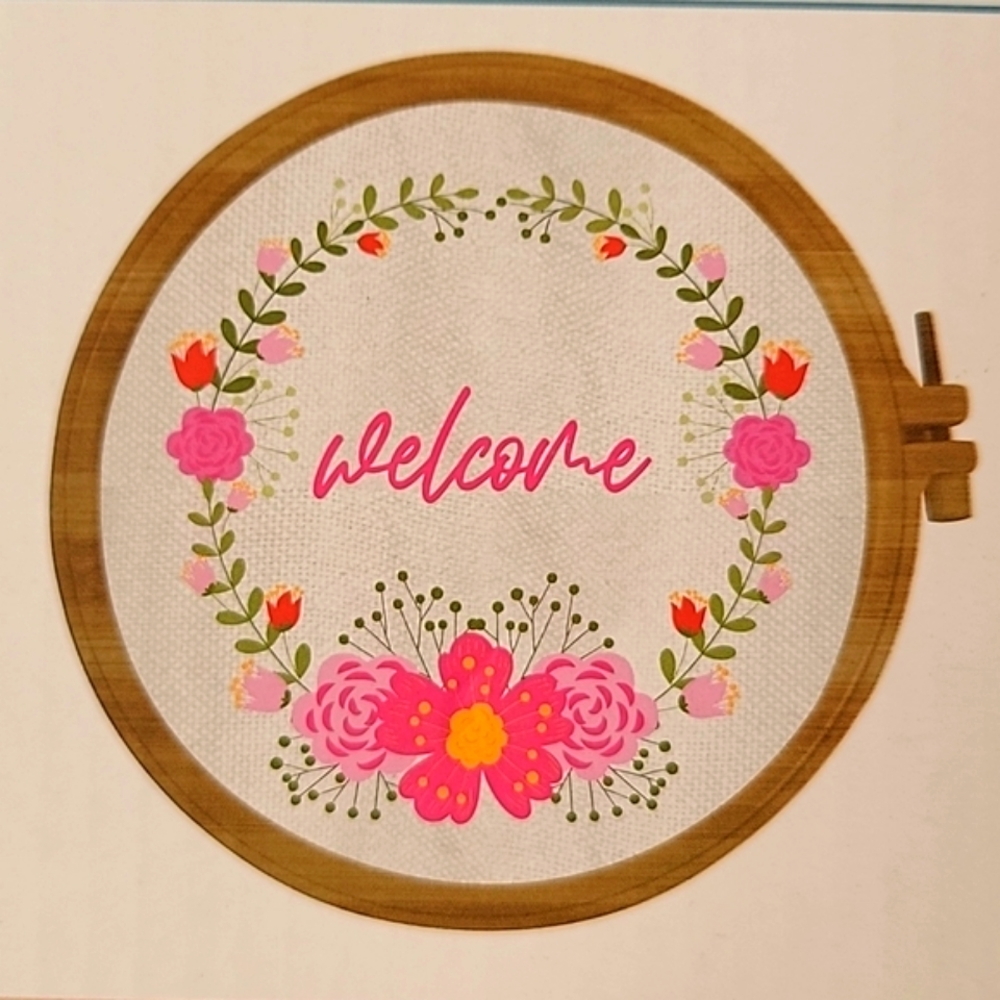 💕FREE WITH BUNDLE* Welcome Cross Stitch Embroidery Kit Wooden Ring and Canvas